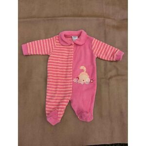 Vtg Carter's Pink Orange Stripe Cat Terry Cloth Baby Girl Sleeper 0-3 Mos Footed